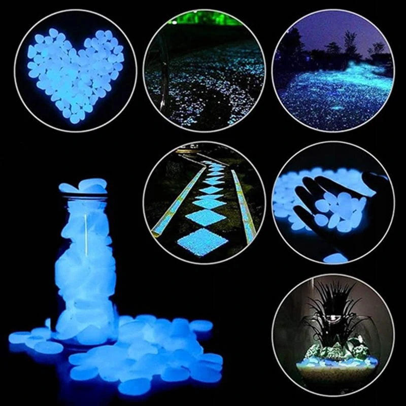 Fluorescenčné kamienky 100ks biele svietiace v tme