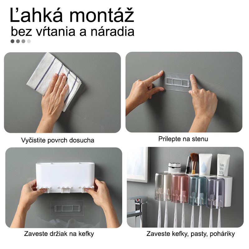 Držiak na zubné kefky s automatickým dávkovačom pasty