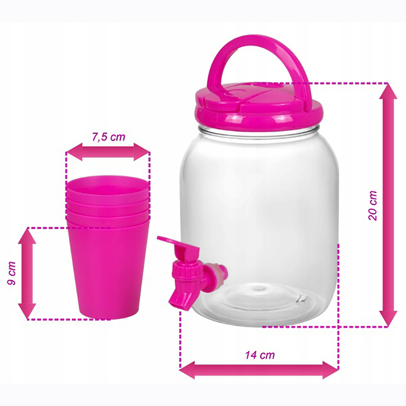 Nádoba na nápoje s kohútikom 2,5L + 4 poháre ružová
