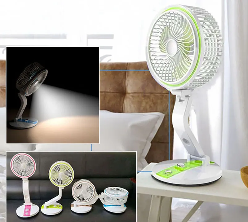 Bezdrôtový skladací ventilátor s LED lampou zelený