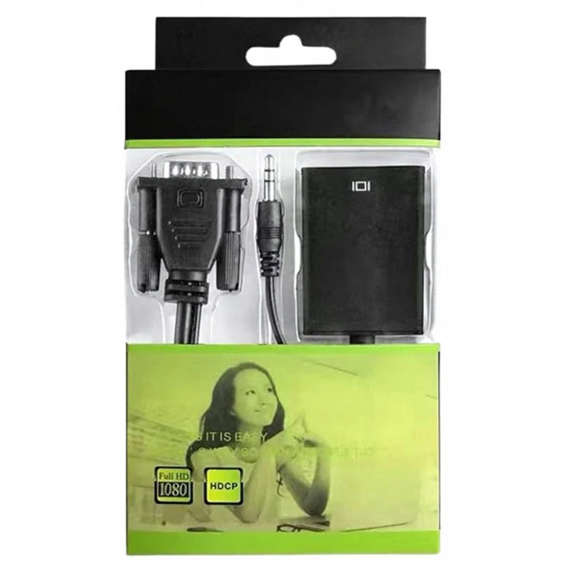 Kábel adaptér VGA – HDMI s jackom 3,5 mm a USB, Full HD