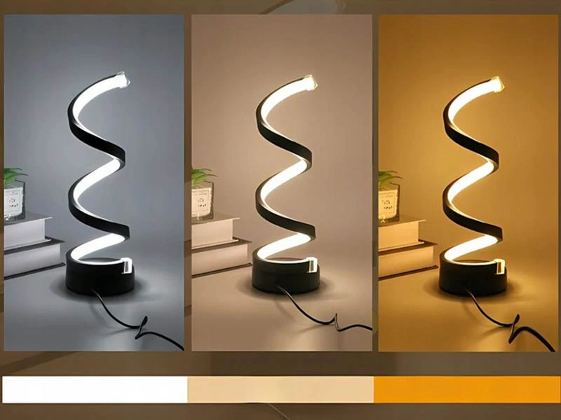 Špirálová LED stolová lampa USB s reguláciou jasu a 3 farbami svetla