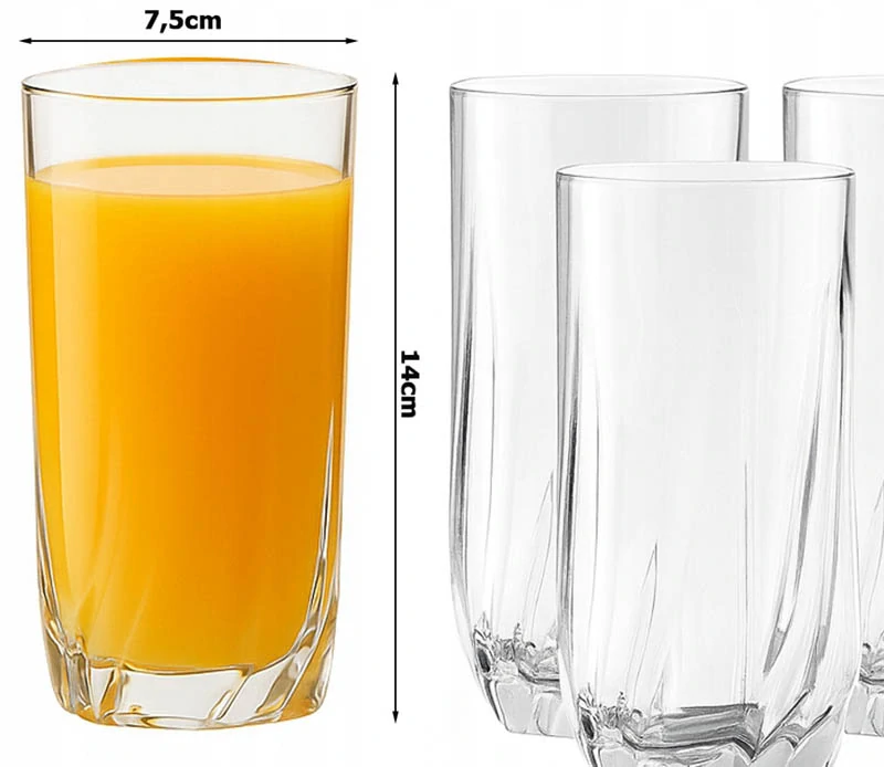Sada 6 vysokých sklenených pohárov na nápoje a drinky 340 ml