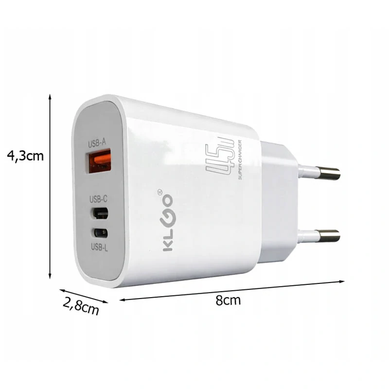 Rýchla sieťová nabíjačka 45W USB-A + USB-C + Lightning
