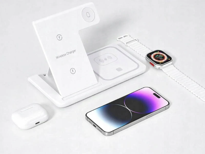 Bezdrôtová nabíjačka 15W 3v1 na mobil, hodinky a slúchadlá biela