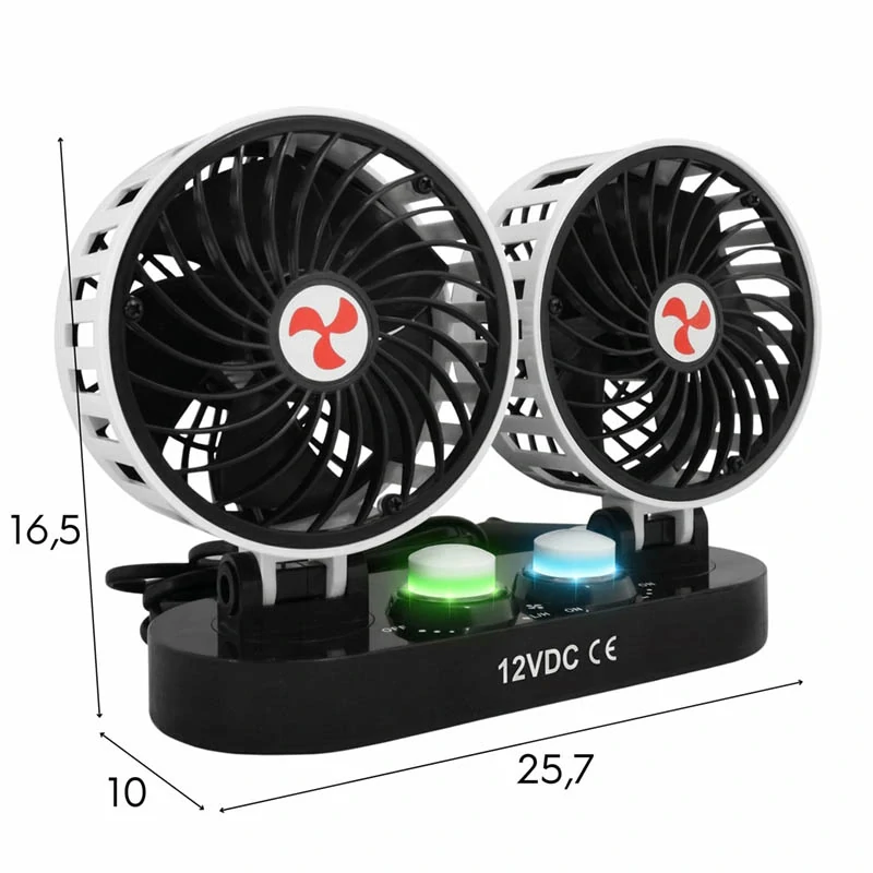 Dvojitý ventilátor do auta 12 V