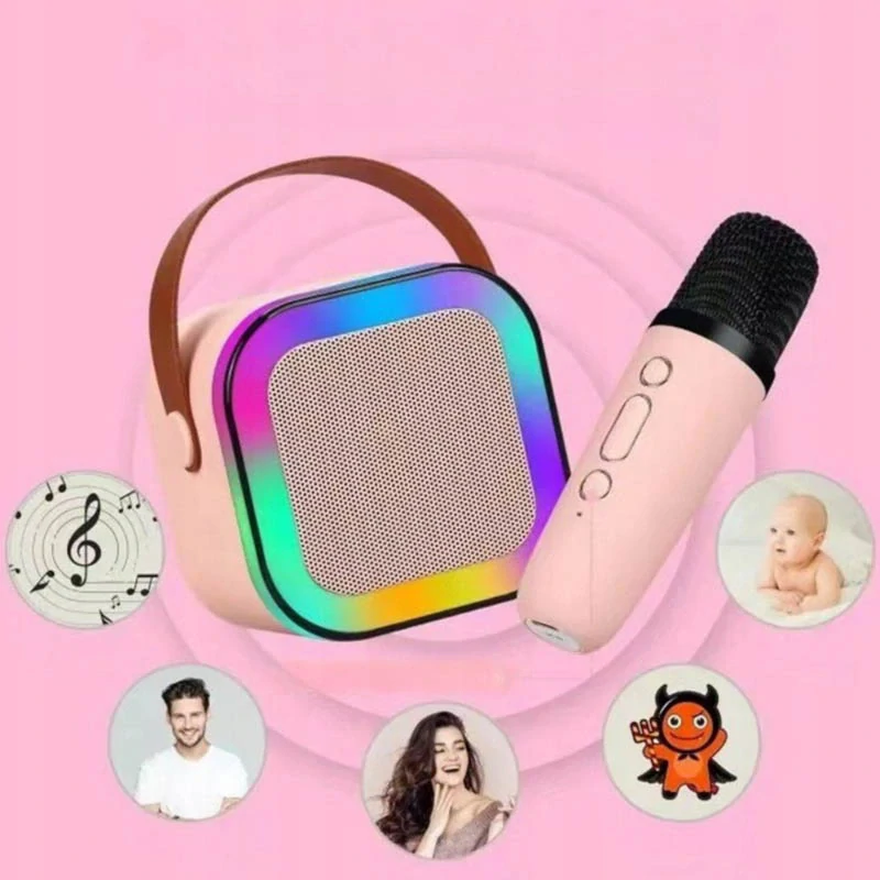 Prenosný karaoke set s Bluetooth reproduktorom a 2 mikrofónmi ružový