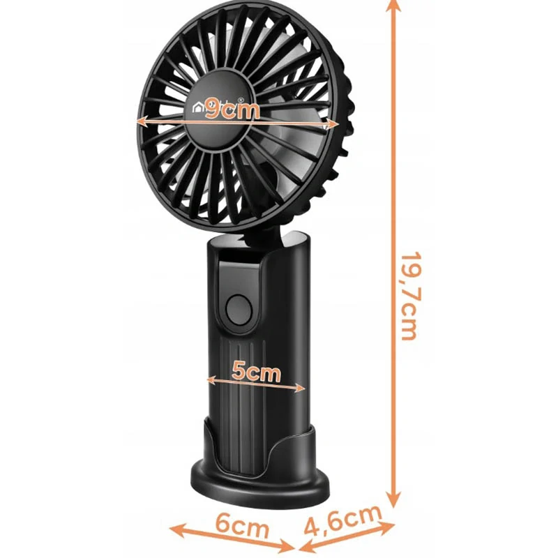 Mini ručný ventilátor čierny s USB-C nabíjaním