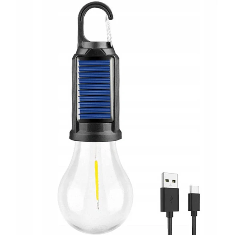 Solárna závesná LED lampa s háčikom a USB-C nabíjaním