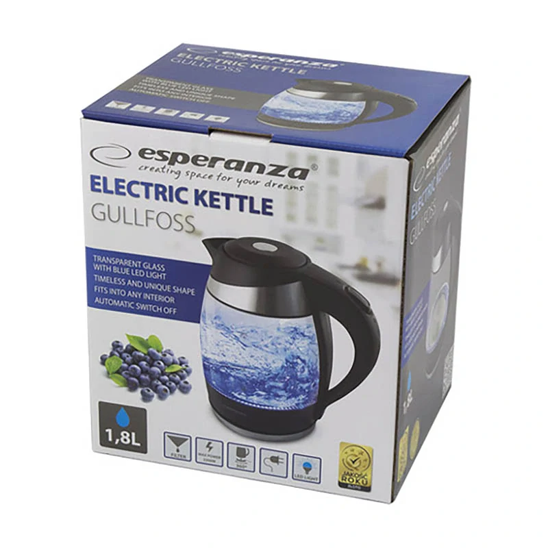 Sklenená rýchlovarná kanvica Esperanza GULLFOSS 1,8 L