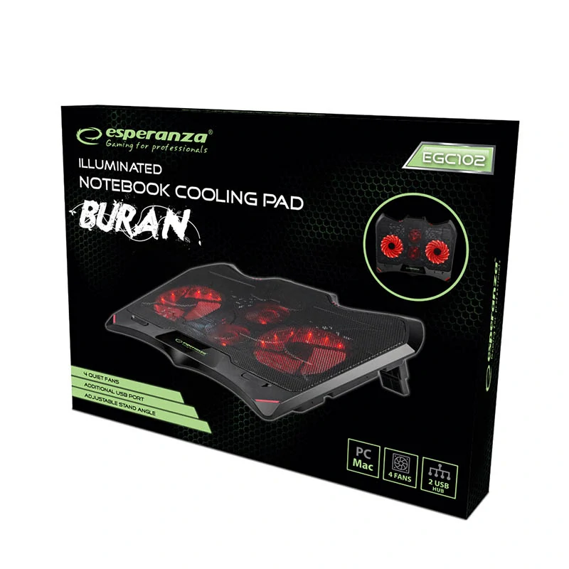 Chladiaca podložka pod notebook Esperanza BURAN LED so 4 ventilátormi