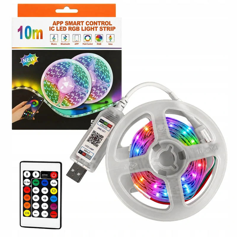 RGB IC LED pás 10 m s Bluetooth, aplikáciou a diaľkovým ovládaním