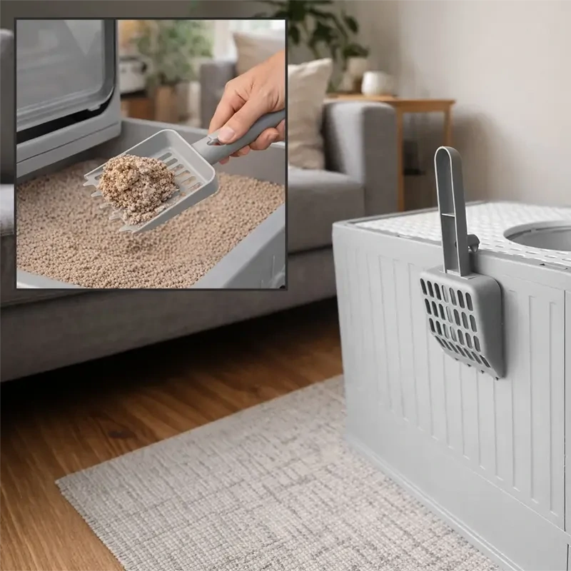 Box na podstielku pre mačky 50 × 36 × 38 cm s výsuvnou zásuvkou a lopatkou