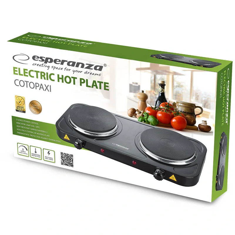 Elektrický dvojplatničkový varič Esperanza COTOPAXI čierny