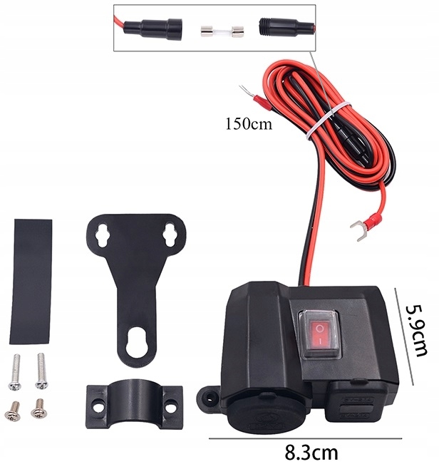Nabíjačka zapaľovač 12V na motocykel s voltmetrom + 2xUSB