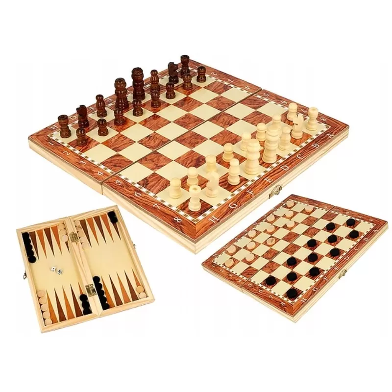 Drevené šachy 23x23cm + backgammon