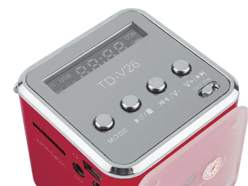 Bezdrôtové prenosné mini FM LED rádio TD-V26 červené