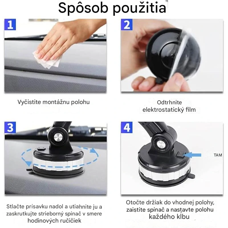 Držiak na telefón do auta s extra silnou prísavkou a 360° rotáciou