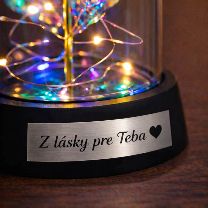Večná ruža v skle LED dúhová