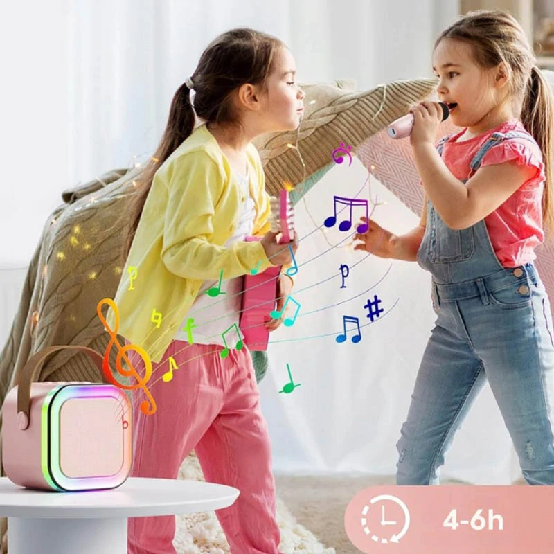 Prenosný karaoke set s Bluetooth reproduktorom a 2 mikrofónmi ružový