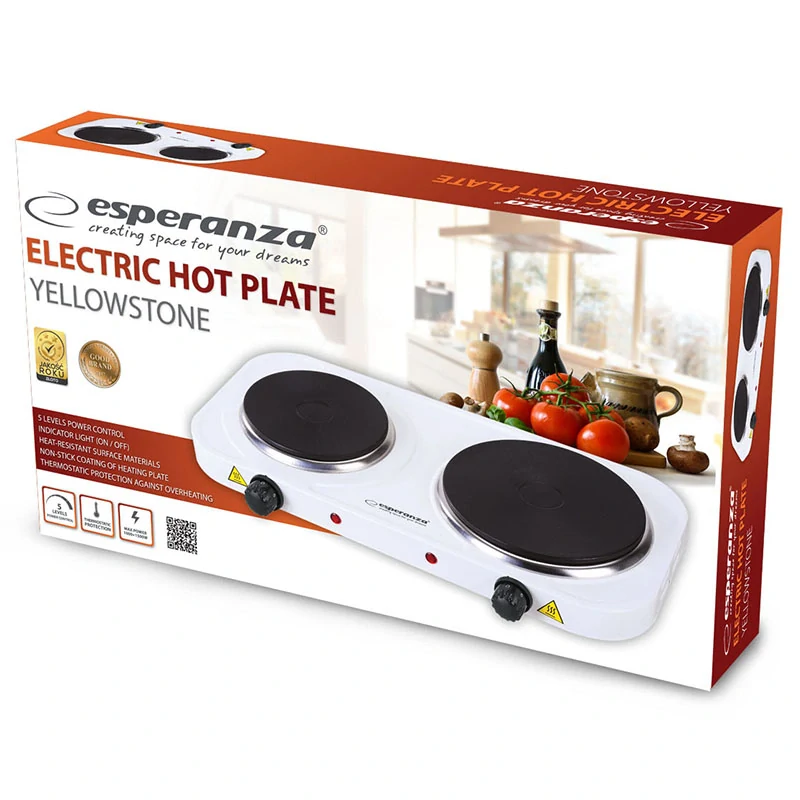 Dvojplatničkový elektrický varič Esperanza YELLOWSTONE biely
