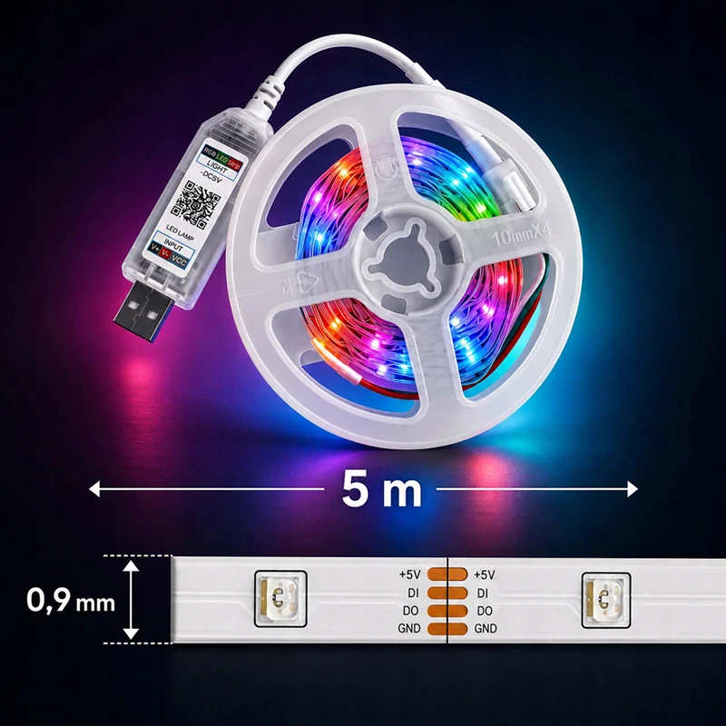 RGB IC LED pás 10 m s Bluetooth, aplikáciou a diaľkovým ovládaním