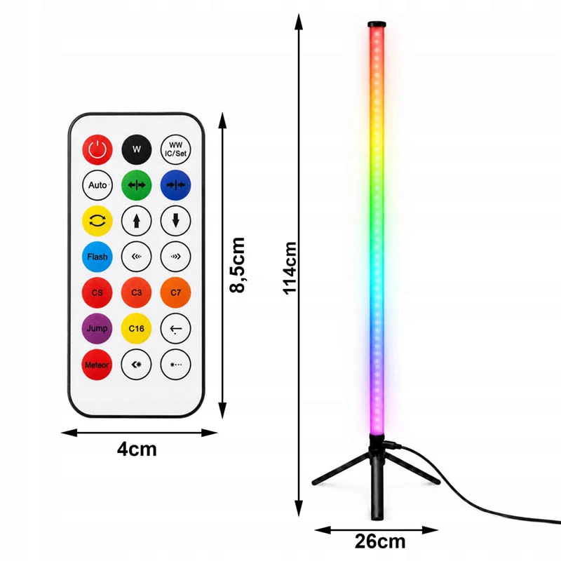 Rohová stojaca RGB LED lampa 114 cm s aplikáciou a diaľkovým ovládaním