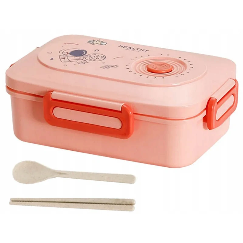 Lunch box s priehradkami a príborom na desiatu aj obed ružový