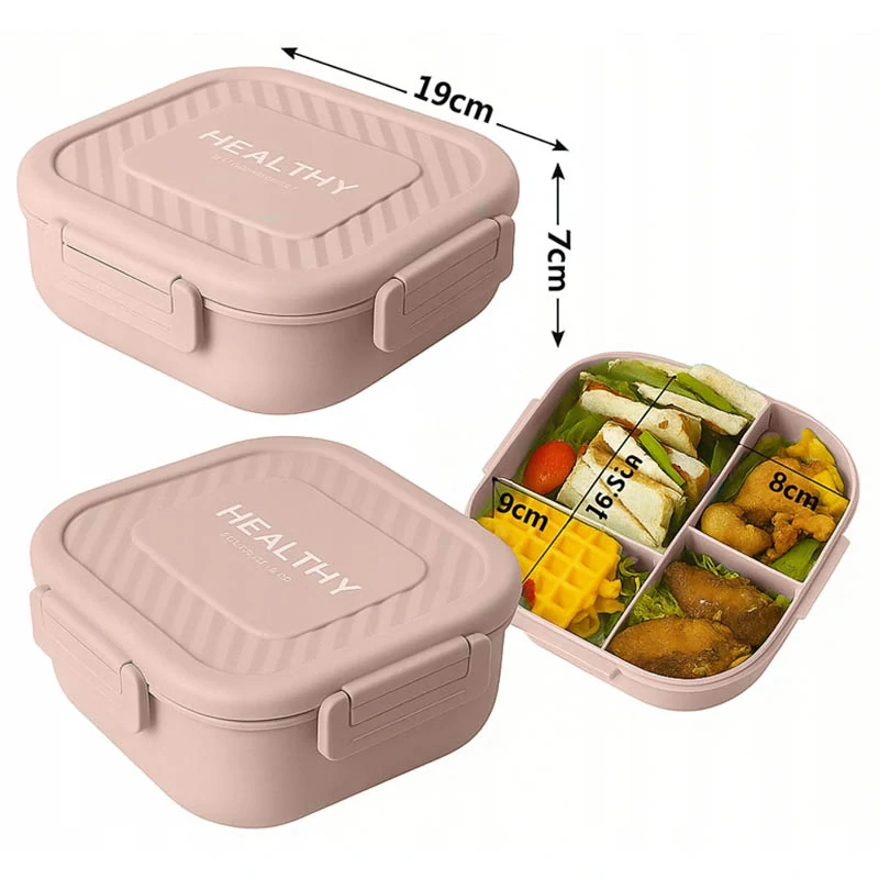 Lunch box s 3 priehradkami a príborom na desiatu aj obed ružový