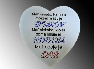 Tabuľka drevená srdce 30cm Domov, rodina, dar