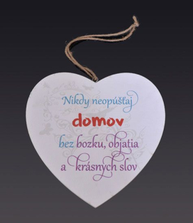 Tabuľka drevená srdce 20cm Nikdy neopúšťaj domov