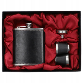 Ploskačka BLACK 210ml s lievikom a pohárikmi