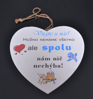 Tabuľka drevená srdce 20cm Vitajte u nás