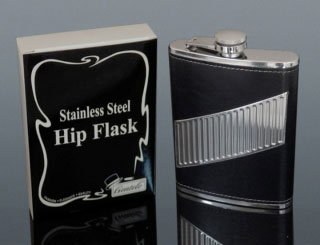 Ploskačka kožená čierna Stripe 240ml 