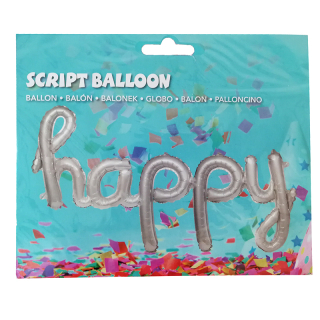Balónový nápis strieborný HAPPY