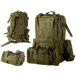 Outdoorový ruksak 45 l + 3,5 l camouflage zelený