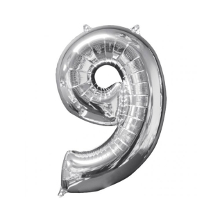 Nafukovací balón 86cm číslo 9 strieborný