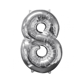 Nafukovací balón 86cm číslo 8 strieborný