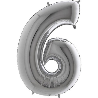 Nafukovací balón 86cm číslo 6 strieborný