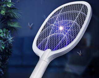 Elektronická UV plácačka na muchy, ovady, komáre biela