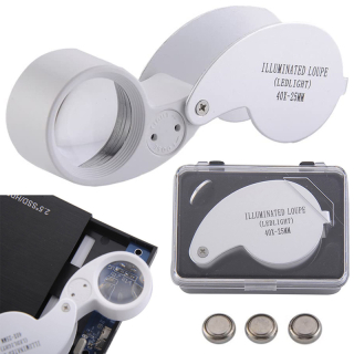 Skladacia vrecková lupa na šperky 2LED 40x