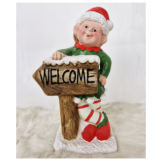 Vianočný Elf s tabuľou welcome 