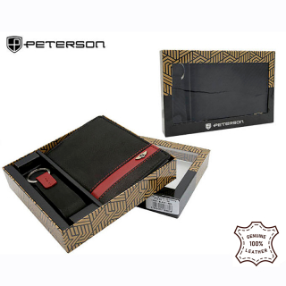 Darčeková sada PETERSON - Peňaženka s príveskom PK-1-N4 čierna/červená