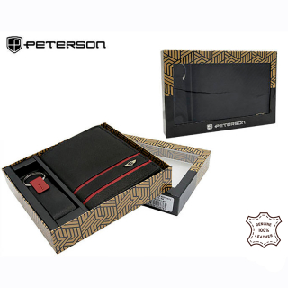 Darčeková sada PETERSON - Peňaženka s príveskom PK-2-N4 čierna/červená