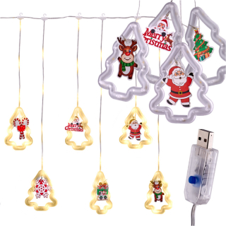 LED svetelný záves s obrázkami Stromčeky USB 3m s diaľkovým ovládaním