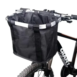 Predný košík na bicykel s rukoväťou čierny