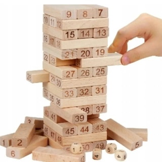 Rodinná hra Jenga drevená 54ks + hracie kocky