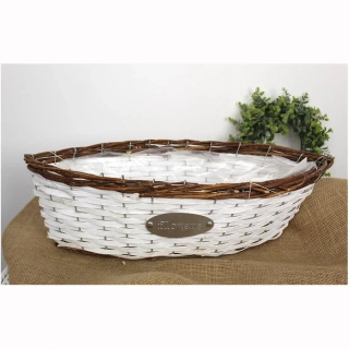 Košík ratanový biely s hnedým okrajom  - 50 x 20 x 16 cm