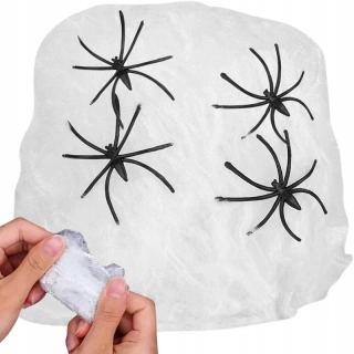 Halloweenska výzdoba Pavučina biela so 4 pavúkmi