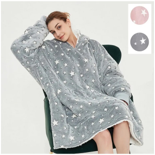 Teplá bunda Oversize unisex sivá s hviezdami svietiaca